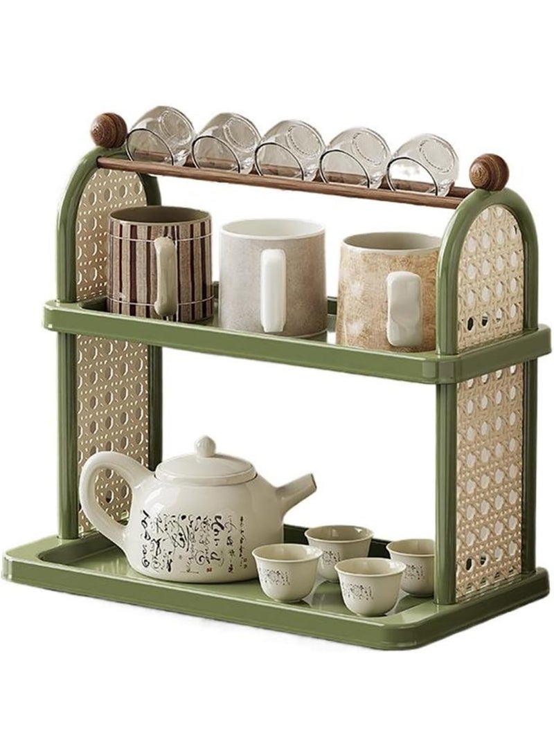 Bukela Coffee Station Organizer, Bamboo Mug Holder Countertop, Kitchen Counter Shelf for Tea Coffee Bar Accessories, Matcha Stand, Cup Display, Condiment Storage Rack, 2 Tier - Image 1